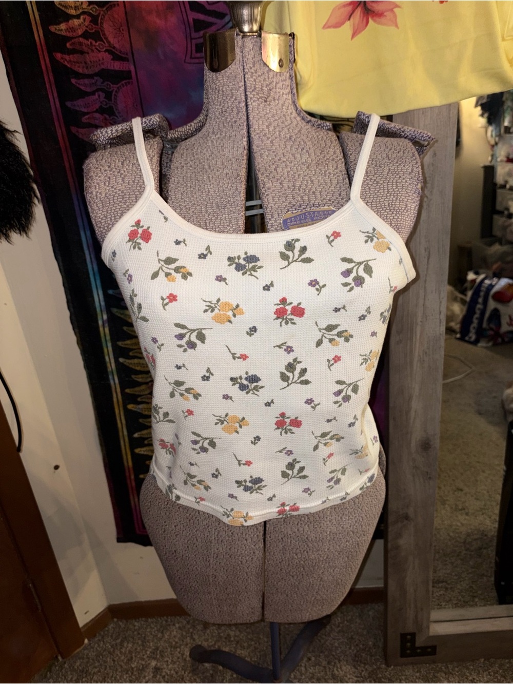 White Floral Knit Cami Tank Top